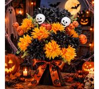 Luabue 2pcs Fleurs Artificielles Chrysanthème Crâne Decoration Automne | Citrouille Crâne Fausses Fleurs d'automne Fleurs Artificielles Cimetiere pour Halloween Décoration Salon Maison Jardin Fêtes