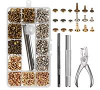 Luabue 300 Sets Rivets en Cuir Double Casquette Rivet à Tête Plate 3 Tailles Double Rivet Goujons Tubulaires en Métal 6mm 8mm 12mm avec 3 Outils de Fixation pour DIY Artisanat - Or Argent Bronze
