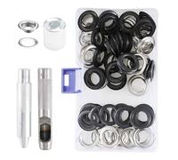 Luabue Kit de 103 œillets de 14 mm - Grand kit d'œillets et de perforation pour bâche et fabrication d'œillets - Pour tissus, rideaux, ceintures en cuir, loisirs créatifs (noir et argenté)