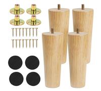 Luabue Lot de 4 pieds de meubles en bois de 15,2 cm, pieds de canapé, chaise, pieds droits coniques avec coussinet de protection en caoutchouc antidérapant et vis