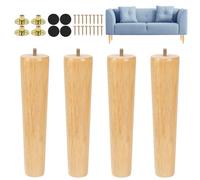 Luabue Lot de 4 pieds de meubles en bois de 25 cm, pieds de chaise, de table, de lit, de canapé, en bois d'hévéa massif, meuble TV, commode, canapé avec coussinet de protection en caoutchouc