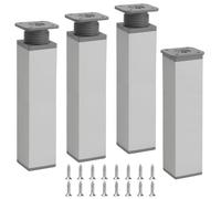 Luabue Lot de 4 pieds de meubles réglables de 200 mm, hauteur réglable de 0 à 20 mm, pieds d'armoire, pieds de meubles carrés en alliage d'aluminium avec vis pour canapé-lit, meubles à faire soi-même
