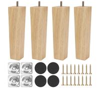 Luabue Lot de 4 pieds pour meubles en bois, 20 cm, pieds en bois, carrés pour meubles, canapé, lit, table avec plaque de montage, coussinet antidérapant et vis