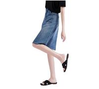 Luadnysin Jupe Jeans Noir en Jean Taille Elastique Droite Noire Femme Courte Hiver Blanche Mini Grande Sequin Jupes Micro Portefeuille Chic Et Elegant Ete Crayon Été Fendue Bleu Skirt