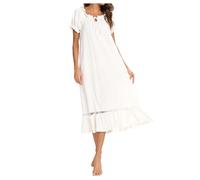 Luadnysin Nuisette Femme Chemise De Nuit Grande Taille Sexy Chic Robe Legere Fluide Fleurie Robes Grandes Tailles pour Femmes Rondes Coton Bas Pyjama Chambre V Ment Mode Vêtements #
