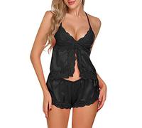 Luadnysin Short Pyjama Femme Sélection-De Ensemble Rose Satin Manche Courte Chemise Ensembles De Sexy Nuisette Tenue Été Ete Pantalon Court Pijamas Hiver Vêtements Nuit Pyjashort