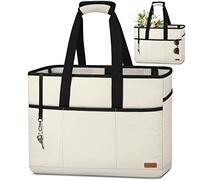 Lubardy Sac de Plage Femme avec 10 Poches Grande Capacité Sac de Plage XXL Extra Large Famille 40L Sacs à Main Cabas pour Plage Voyages Gym Piscine Rangement Beige