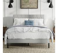 LUBEDCY Cadre de lit Queen size avec tête de lit rembourrée en velours, lit plateforme avec lattes en bois solides, sommier tapissier en option, assemblage facile (gris clair, grand lit)