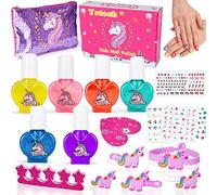 Lubibi 18Pcs Vernis À Ongles Enfant Set,Kit De Salon De Manucure Fille avec Épingle à Cheveux Licorne,Maquillage Enfant Jouet,Nail Art Jouet Cadeau pour Princesse Filles 3 4 5 6 7 8