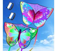 Lubibi 2PCS cerf-Volant pour Enfants et Adultes,cerf Volant Enfant,Cerf-Volant Papillon,avec Ficelle et poignée,pour Les Enfants et Les Adultes Facile à Piloter,100 * 72CM-avec Longue Queue de 145 CM