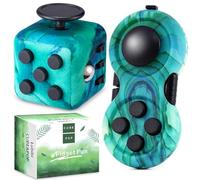 Lubibi 2Pcs Fidget Toy Cube Anti-Stress, Plus Vert Décompression Jouet Cube avec 6 Modules Apaisants, Controller Réducteur De Stress, Stim Toy Stress Cube Toy pour Enfants Et Adultes Anti-Anxiété