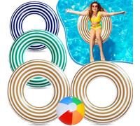Lubibi 4 Pcs Anneau de Natation Gonflable, Bouée Gonflable Rétro Rayée en PVC Bouée Piscine, Jouets Aquatiques D’été pour Enfants et Adultes, pour Les Vacances à la Plage et Les Fêtes de Piscine