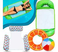 Lubibi Bouée Gonflable Piscine Adulte avec Balles,Fauteuil Gonflable de Piscine,Flottantes Hamac Gonflable, 4 en 1 Hamac d’Eau Plage Portable ccessoire Piscine,pour Piscine Plage Adultes et Enfants