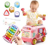 Lubibi Jouet Montessori Bébé 5-en-1 - Bus de Jouets bébé Xylophone, Trieur de Formes, Glisseurs, Clochette et Leviers, Bus Puzzle bébé pour Filles et Garçons de 1 à 2 Ans