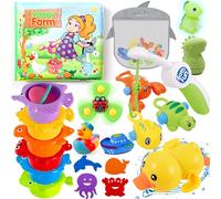 Lubibi Jouets de Bain Bébés,Animaux Jouets Flottants,Jouet Bebe 6 Mois,Jouet Bain Bébé 1 2 3 Ans,Jeu de pêche, Gobelets Empilables,Canard en Plastique,Sac de Rangement,Enfants,Garçons, Filles