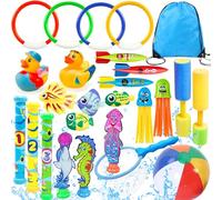 Lubibi Jouets de Plongée,Jeux Piscine Enfant,Jouets de Natation,Anneaux plongés, bâtons plongés,Torpedo Bandits,Pistolet à Eau,Filet de pêche,Jouets plongés de piscine avec Sac de rangement,Jeux d’été