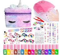 Lubibi Licorne Kit Manucure, Kit Vernis Enfant，Séchage Rapide Vernis Enfant Fille Con Barrette, Sèche-Cheveux à Ongles, Faux Ongles, Jouets De Cadeau d'anniversaire De Noël pour Filles