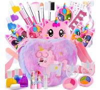 Lubibi Maquillage Enfant Jouet Fille avec Sac en Peluche,21 pcs Non Toxique Lavable Coffret Maquillage pour Enfants,La Licorne Anniversaire Cadeau de Noël Jouet pour Filles 3456789 10 11 12