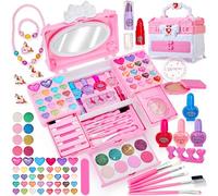 Lubibi Maquillage Enfant Jouet Filles,Lavable Malette Maquillage Jouet pour Enfant,Valise Beauté pour Enfant avec Colliers,Cadeau de Noël Anniversaire Jouet pour Princesse Fille 3 4 5 6 7 8+ Ans