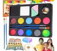 Lubibi Palette de Maquillage Enfants,10 Couleurs+2 Peinture Fluorescente,Lavables Peinture Visage,1 Paillettes,Peinture pour Le Visage et Le Corps,Non-Toxique,Maquillage Fête De Noël Halloween Carnav