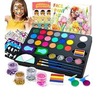Lubibi Palette Maquillage Enfants, 21 Couleurs Kit Maquillage Enfant, Lavable Peinture Visage Enfant, Avec 3 Pinceaux, 28 Pochoir, Maquillage Enfants Carnaval Halloween Cosplay Fête D'anniversaire