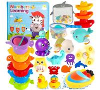 Lubibi Set De Jouet De Bain Bébé, Jeux De Bain pour Bebe Enfant, 25pcs Jouets De Bain, Sac De Rangement Inclus, Jouet d'Éveil, Jouets Éducatifs, Coffret Cadeau pour Bébés De Plus De 6 Mois