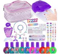 Lubibi vernis à ongles enfant,sirènes vernis enfant,vernis enfant à l'eau,avec séchoir à ongles,Sacs de sirènes,Set de bijoux de sirène,Cadeau Fille 4 5 6 7 8 9 10 11 12 Ans Anniversaire Noël La Fête