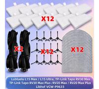 Lubluelu B40 Plus / B40, Lubluelu L15 Lubluelu L15 Ultra, TP-Link Tapo RV30 Max/RV30 Max Plus/RV20 Max/RV20 Max Plus Pièces d’aspirateur : Filtre, Rouleau principal, Brosse latérale, Chiffon de SET I