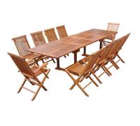 CONCEPT USINE | Salon de Jardin en Teck Huilé | 10 Personnes | Design LUBOK Rectangle | Table + 8 Chaises + 2 Fauteuils | Durabilité & Elégance | Finition Laiton | Bois Ultra Résistant aux Intempéries