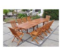 Concept Usine – Salon de jardin teck huilé LUBOK – 10 pers. – Table rect. +8 ch. +2 fauteuils