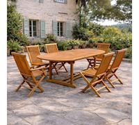 CONCEPT USINE | Salon de Jardin en Teck Huilé | 6 Personnes | Design LUBOK Ovale | Table + 4 Chaises + 2 Fauteuils | Durabilité et Elégance | Finitions Laiton | Bois Ultra Résistant aux Intempéries