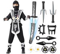 Lubolee Déguisement Ninja Enfant avec Tenue Ninja et Armes Diverses, Deguisement Enfant Garcon à Motif Dragon pour Carnaval, Halloween & Cosplay (M)