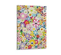 LUBOYANG Takashi Murakami Peinture Poster Fleurs avec Smiley 4 Impression sur toile Décoration murale Cadre 60 x 90 cm