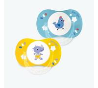 Luc et Léa Duo de sucettes anatomiques 6-18 mois (Rhinocéros et Coq)