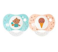 Luc et Léa - Duo de Sucettes Anatomiques Bébé 6-18 Mois - Motif Menthe Chocolat L17 - Téterelle Silicone - Sans BPA/BPS - Conforme EN 1400