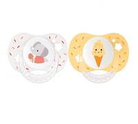 Luc et Léa - Lot de 2 Sucettes Anatomiques 0-6 Mois - Motif Vanille Fraise L16 - Silicone Sans BPA/BPS - Article de Puériculture Conforme EN 1400