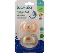 Luc et Léa Set Nature Nuit Sucette Téterelle Extra Fine Silicone 0-6m 2 Unités