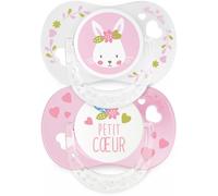 Luc et Léa Sucettes Symétriques Silicone Lapin - Petit Coeur 0-6 mois x 2 - Sucettes et attache-sucettes - Pharmacie en ligne LaSante.net