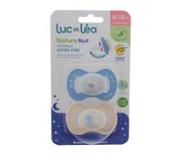 Luc & Léa 2 Sucettes Anatomiques Téterelle Extra-Fine 6-18 Mois - Modèle Koala et Lune