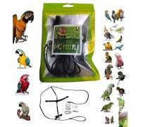 Luc Luc Harnais pour oiseaux pour perroquets Noir pour toutes les races, fixation rapide, boucles en plastique ou métal, moyen ou grand, élastique 10 mm, laisse détachable corde 3 mm 1 m