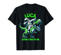 Luca Crushin' It Since Day One Astronaute Dinosaur Cartoon T-Shirt