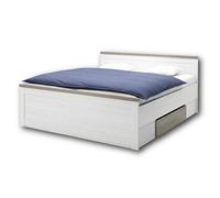 LUCA Lit Double élégant 180 x 200 cm avec 2 tiroirs de lit - Style Maison de Campagne Confortable - Lit de Chambre à Coucher en pin Blanc/Truffe - 186 x 91 x 205 cm (l x H x P)