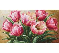 Luca-S Petit Point Kit de broderie au point de croix compté pour adultes Motif tulipes gracieuses Doré