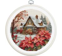 Luca-S kit de broderie au point de croix avec cadre à broder "Petite maison dans la forêt", motif à compter, 17x17cm
