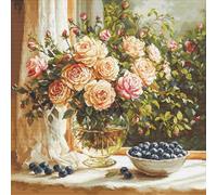 Luca-S Kit de broderie au point de croix doré - Vase avec roses et myrtilles, B719, kit de broderie au point de croix compté pour adultes, broderie