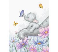 Luca-S Kit point de croix Éléphant avec papillon B1183 19 x 23 cm