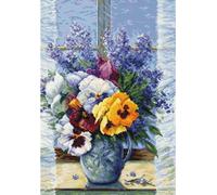 Luca-S, paquet de broderie au point de croix "Bouquet de fleurs avec pensées", motif à compter, 25x36cm