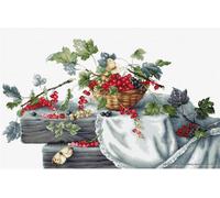 Luca-S point de croix set "Red Groseillers II", motif à compter, 39,5x23,5cm