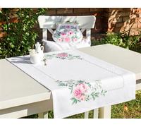 Luca-S set point de croix chemin de table "Pivoines", motif de comptage, 75x46cm