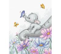 Luca-S set point de croix "éléphant avec papillon", motif à compter, 19x23cm